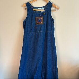 Vintage 90s Bobbie Brooks Denim Cottagecore Granny Teacher Maxi Dress small